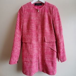 Pink Zara structured 82% Cotton, great quality coat, pink colour tweed, M